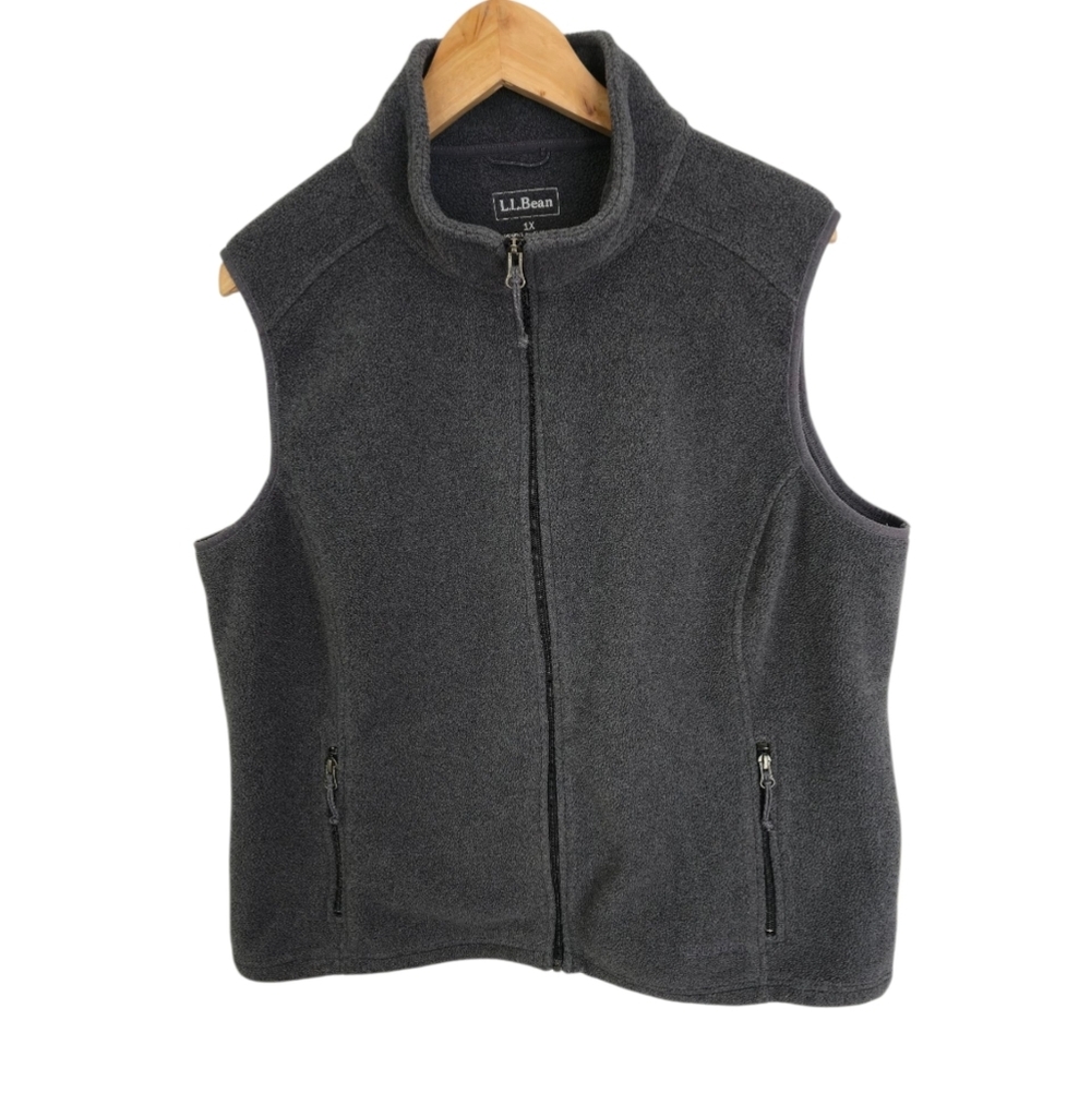 L.L. Bean Women's Fleece Vest Full Zip Pockets Gray Size 1X